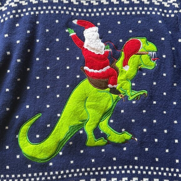 Men's Blizzard Bay ugly Christmas sweater large Santa dinosaur Christmas party - Picture 4 of 10